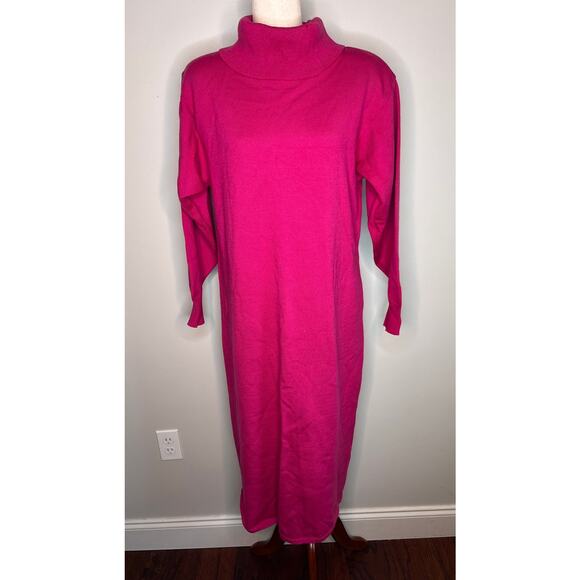 1980s Lilli Ann Knits Pink Jewel Tone Wool Turtleneck Sweater Volup Dress XL - Picture 1 of 9
